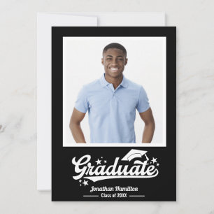 Svart examensannonseringsfoto tack kort