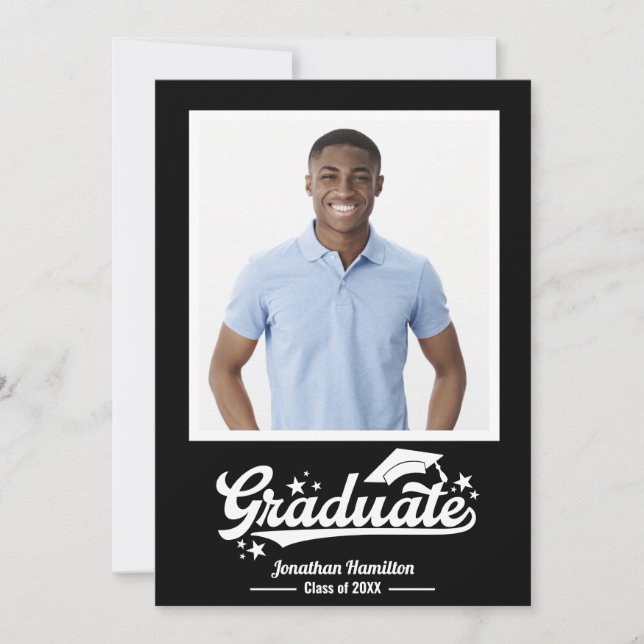 Svart examensannonseringsfoto tack kort (Framsida)