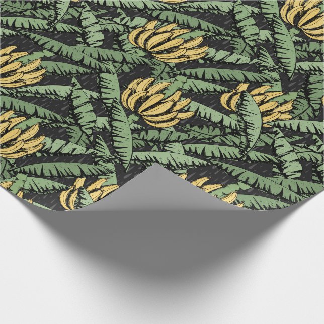 Svart exotisk Gult Bananer och Löv Presentpapper (Hörn)