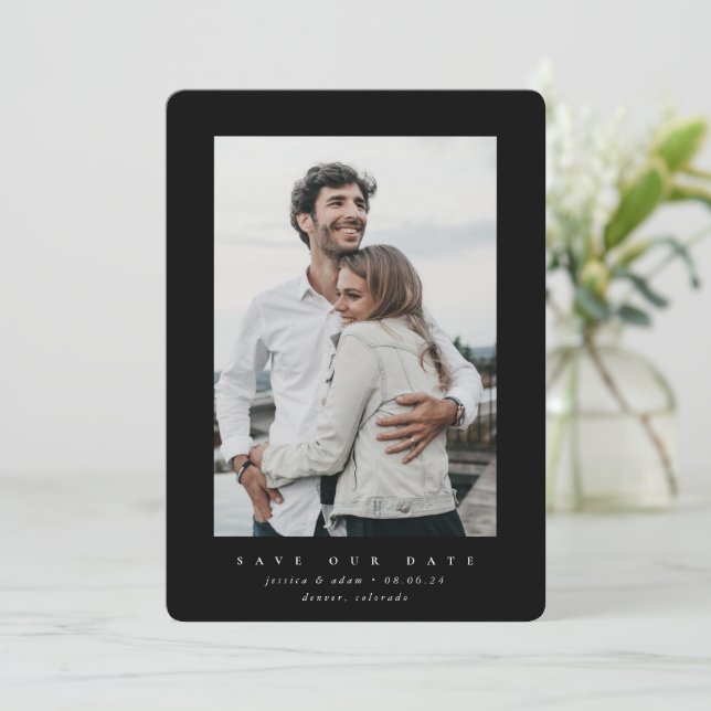 Svart, extremt minimalt, spara datumfotokortet spara datumet (Stående Fram)