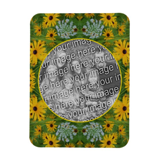 Svart Eyed Susan Daisy Painting Add Your Photo Magnet (Vertikal)