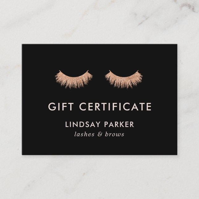 Svart Eyelash Makeup Artist Gift Certificate Rabattkort (Framsida)
