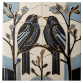 Svart fågel Art nouveau Bird Art Deco Black Bird Kakelplatta