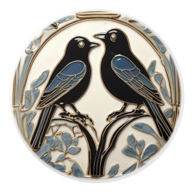 Svart fågel Art nouveau Bird Art Deco Black Birds Knopp (Framsidan)