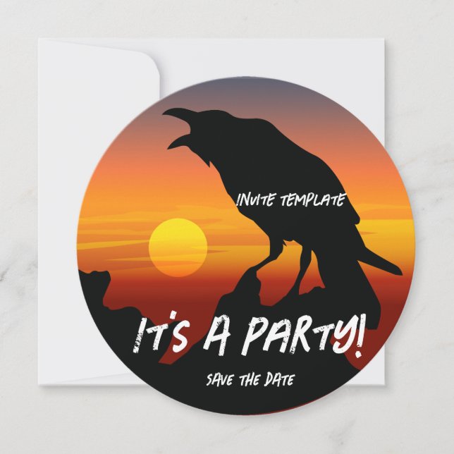 Svart fågel fest solnedgång Raven Inbjudningar (Framsida)