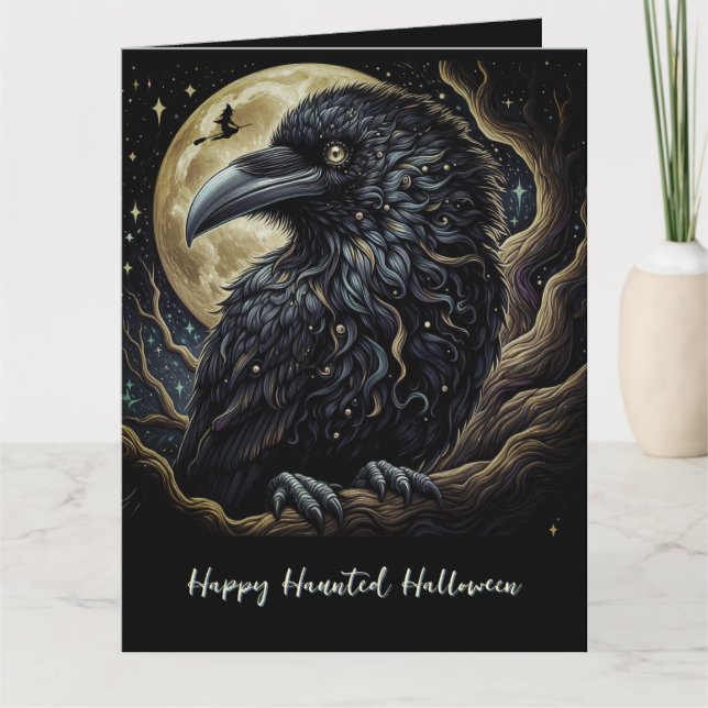 Svart Fågel Halloween Kort (Framsida)