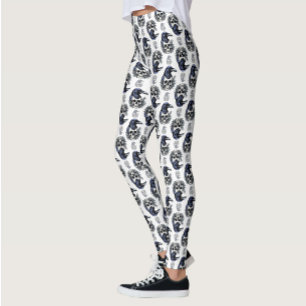 Svart fågel på en skullig Goth Mönster-design Leggings