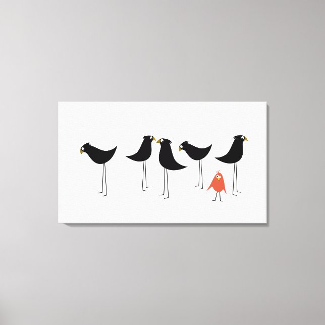 Svart fågelbesökare, vit bakgrund canvastryck (Framsida)