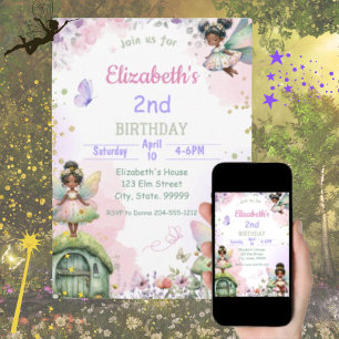 Svart Fairy Birthday-inbjudan till flicka Inbjudningar