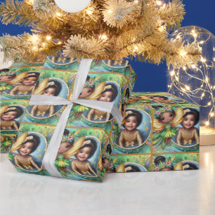 Svart Fairy Cute Grönt Guld Presentpapper