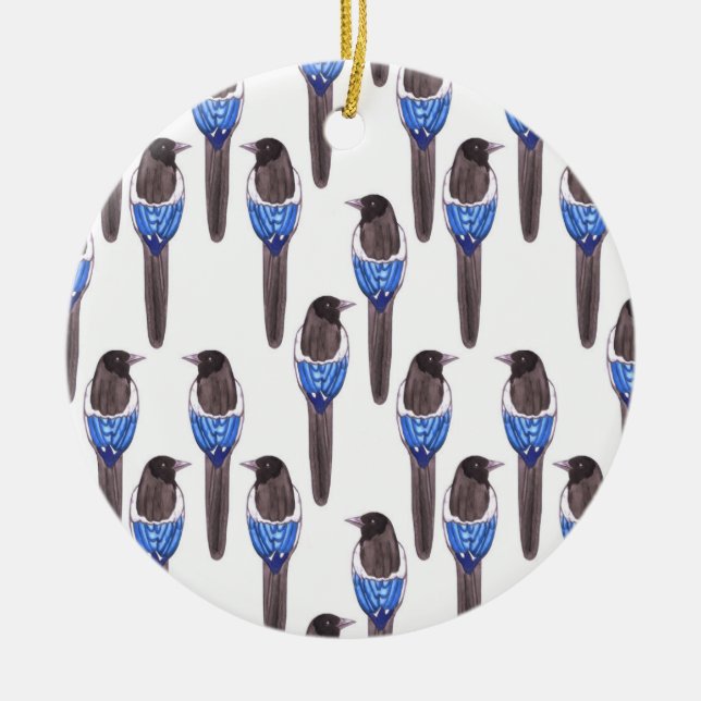 Svart fakturerad skata eller julgransprydnad keramik (Framsidan)