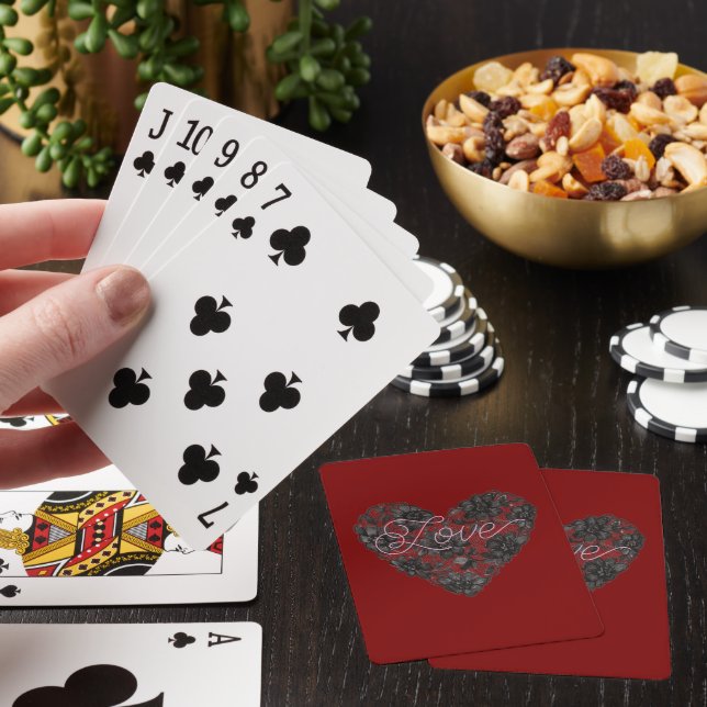 Svart falsk spets hjärta blommig casinokort (På plats)