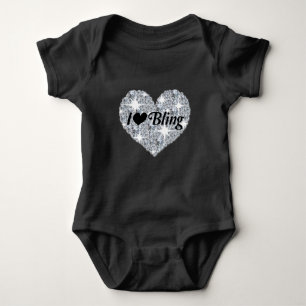 Svart falska diamant hjärta 'I Love Bling' design T Shirt