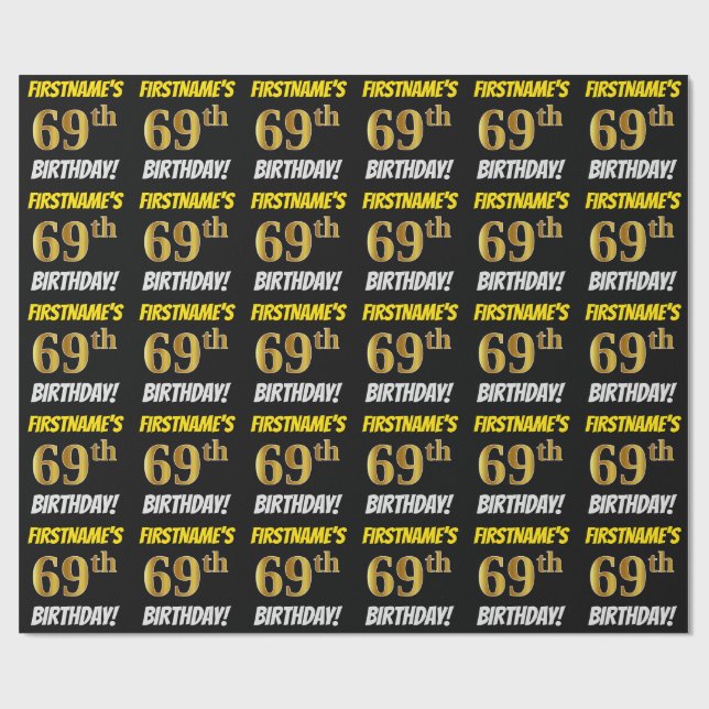 Svart, Falskt guld, "69-årsdag" Presentpapper (Platt)