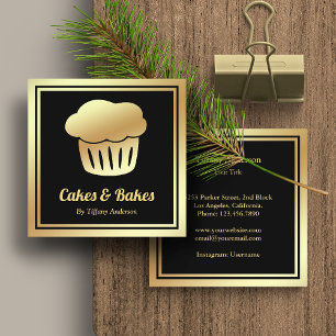 Svart falskt guld folie hemmagjord cupcake bageri fyrkantigt visitkort