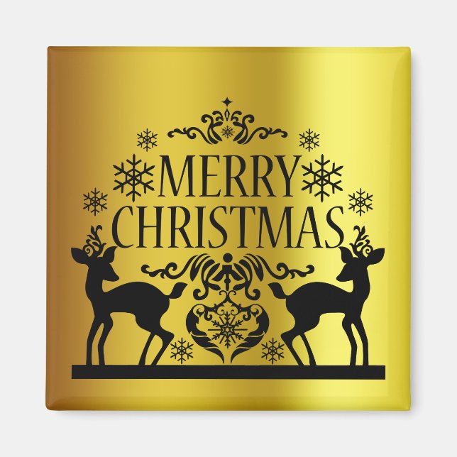 Svart Falskt Guld God Jul Magnet (Framsidan)