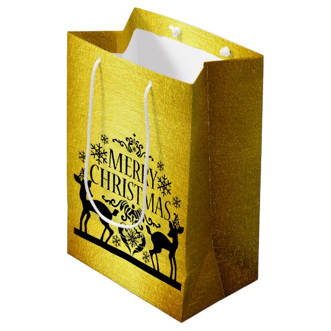 Svart Falskt Guld God Jul Stor Presentpåse (Framsidan Vinklad)