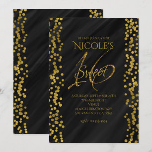 Svart & Falskt Guld Modern Glamour SWEET 16 Sexton Inbjudningar