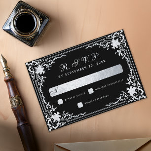 Svart Falskt Silver Vintage Elegant Skrift Bröllop OSA Kort