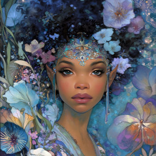 Svart fantasykonst afrikansk amerikansk älvgudinna poster