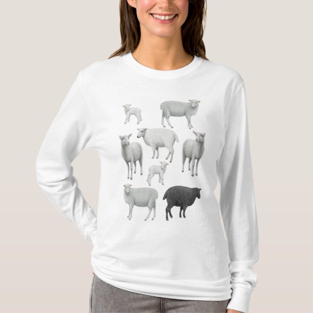 Svart fårdamlångärmad tee shirt (Framsida)