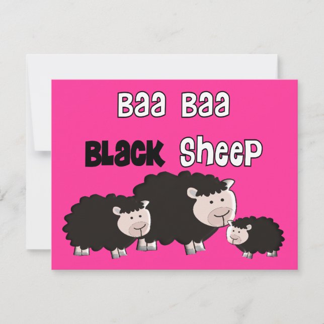 Svart fårdesign "Baa Baa Black Sheep" Kort (Framsida)