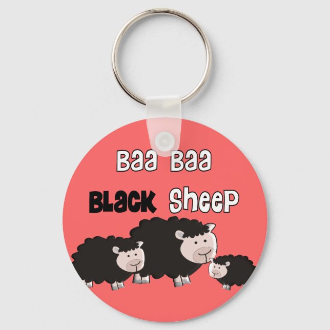 Svart fårdesign "Baa Baa Black Sheep" Nyckelring (Framsida)