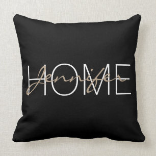 Svart färg hem monogram kudde