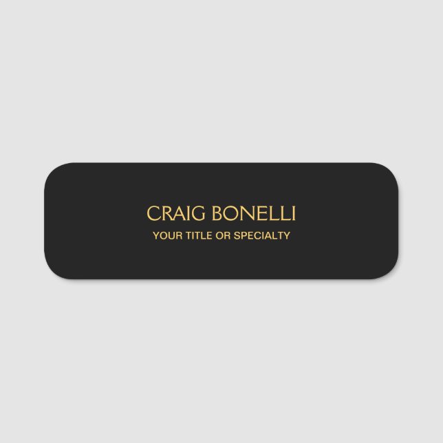 Svart Färg med enkelt Guld, modern minimalistisk Namnbricka (Framsida)