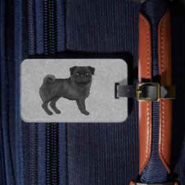 Svart färg Tecknad Pug Mops Hundras Design Grå Bagagebricka