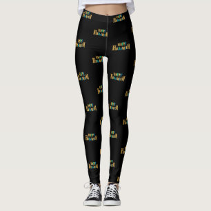 svart färgad happy halloween-manuskvinna leggings