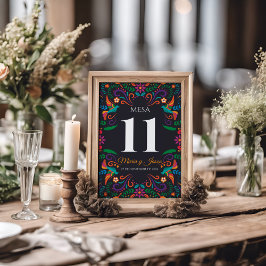Svart Färgrik Blommig Nuestra Boda Spansk Bröllop Bordsnummer