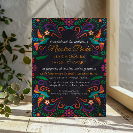 Svart Färgrik Blommig Nuestra Boda Spansk Bröllop Inbjudningar