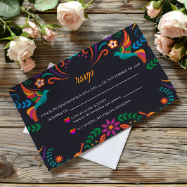 Svart Färgrik Blommig Nuestra Boda Spansk Bröllop OSA Kort