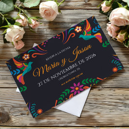 Svart Färgrik Blommig Nuestra Boda Spansk Bröllop Spara Datumet