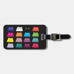Svart Färgrik Katt Bagageetikett Söt Kawaii Bagagebricka