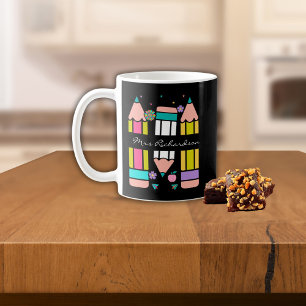 Svart Färgrik lärare namn penna tecknad serie Kaffemugg