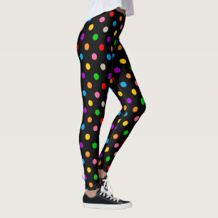 Svart Färgrik Regnbåge Fet Prickdesign Leggings
