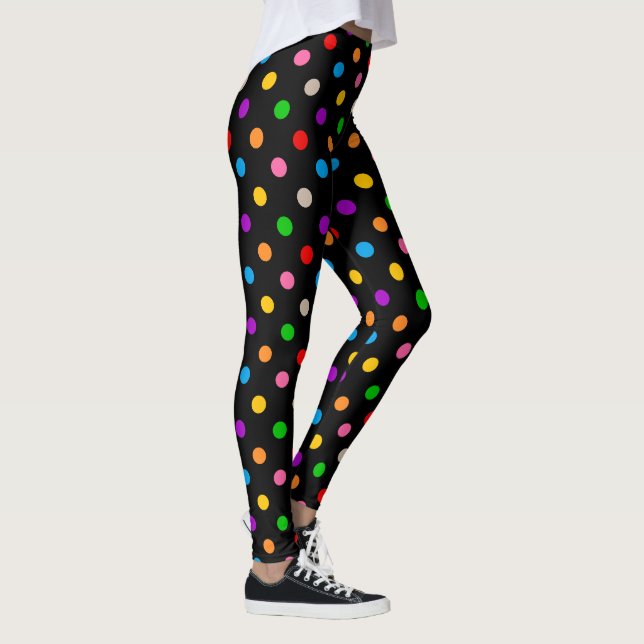 Svart Färgrik Regnbåge Fet Prickdesign  Leggings (Höger)