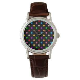 Svart Färgrik Regnbåge Prickar Design Armbandsur