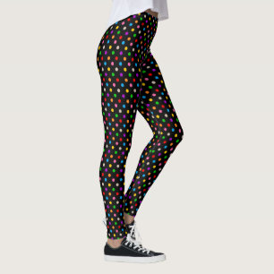 Svart Färgrik Regnbåge Prickar Design Leggings