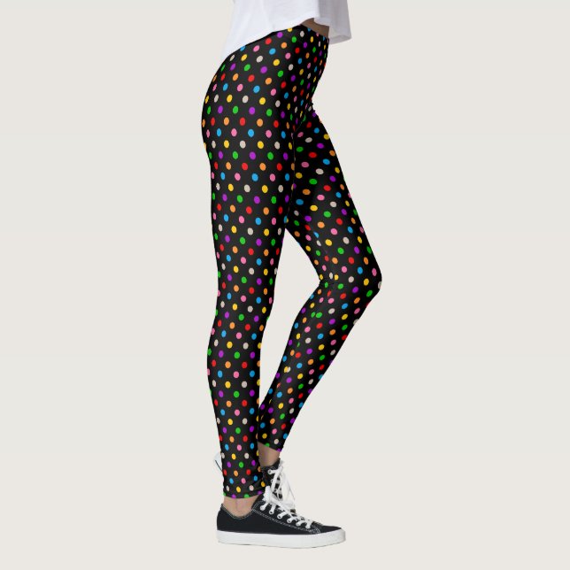 Svart Färgrik Regnbåge Prickar Design  Leggings (Höger)