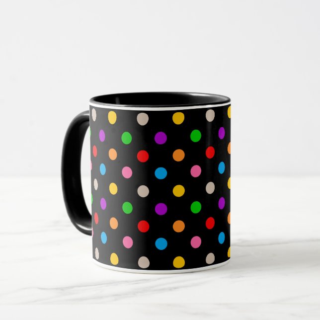 Svart Färgrik Regnbåge Prickar Design  Mugg (Framsida vänster)