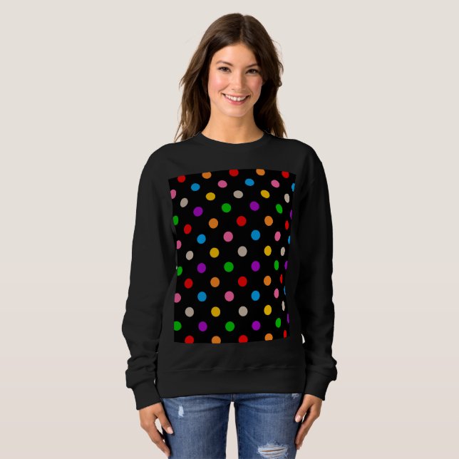 Svart Färgrik Regnbåge Prickar Design  T Shirt (Hel framsida)