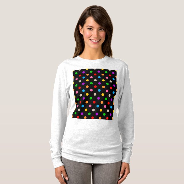 Svart Färgrik Regnbåge Prickar Design  T Shirt (Hel framsida)