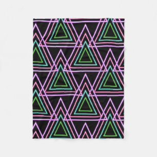 Svart Färgrik Retro 80-Tal Neon Geometriska Triang Fleecefilt