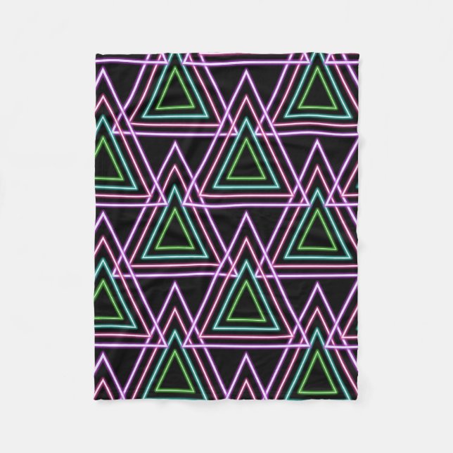 Svart Färgrik Retro 80-Tal Neon Geometriska Triang Fleecefilt (Framsidan)