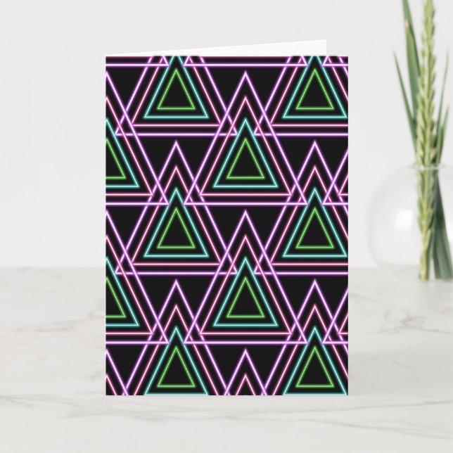 Svart färgrik retro 80-tal neon geometriska triang kort (Framsida)