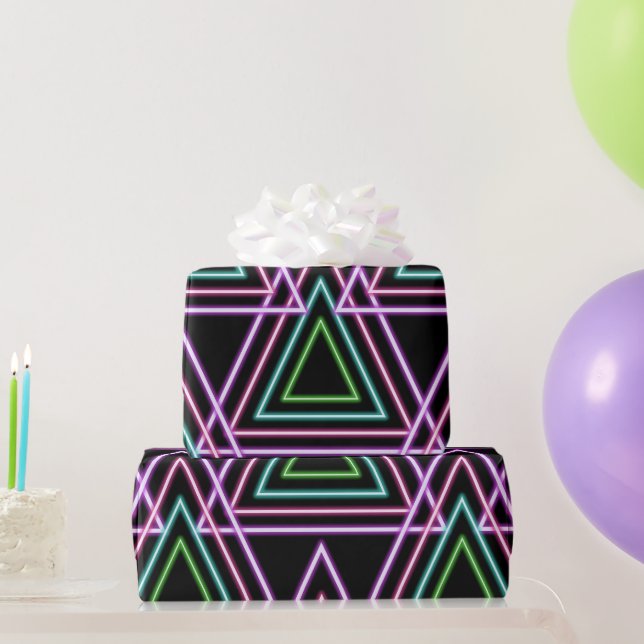 Svart färgrik retro 80-tal neon geometriska triang presentpapper (Festgåvor)