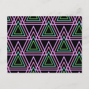 Svart Färgrik Retro 80-Tal Neon Geometriska Triang Vykort